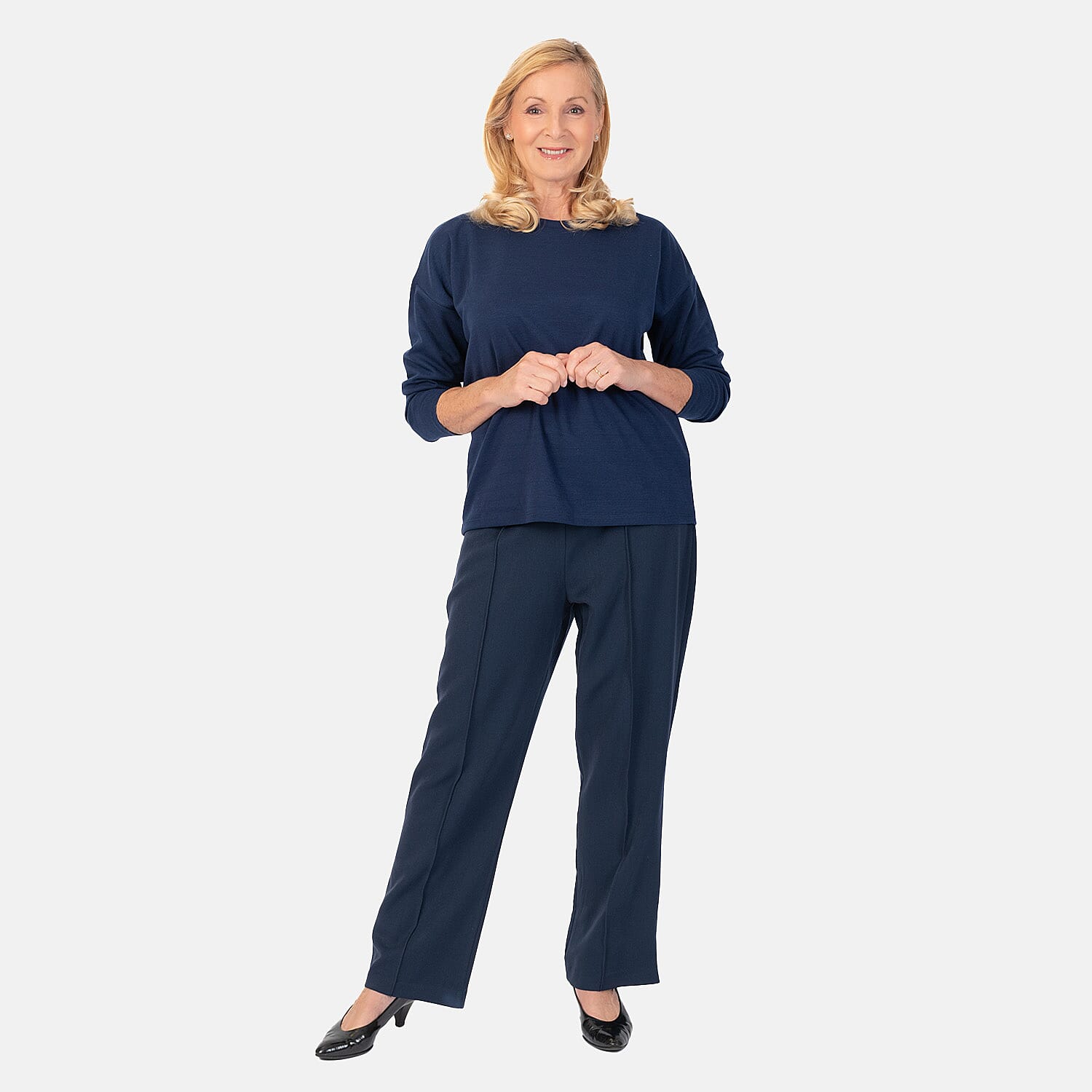 Emma Ladies Wide Leg Trousers - Navy