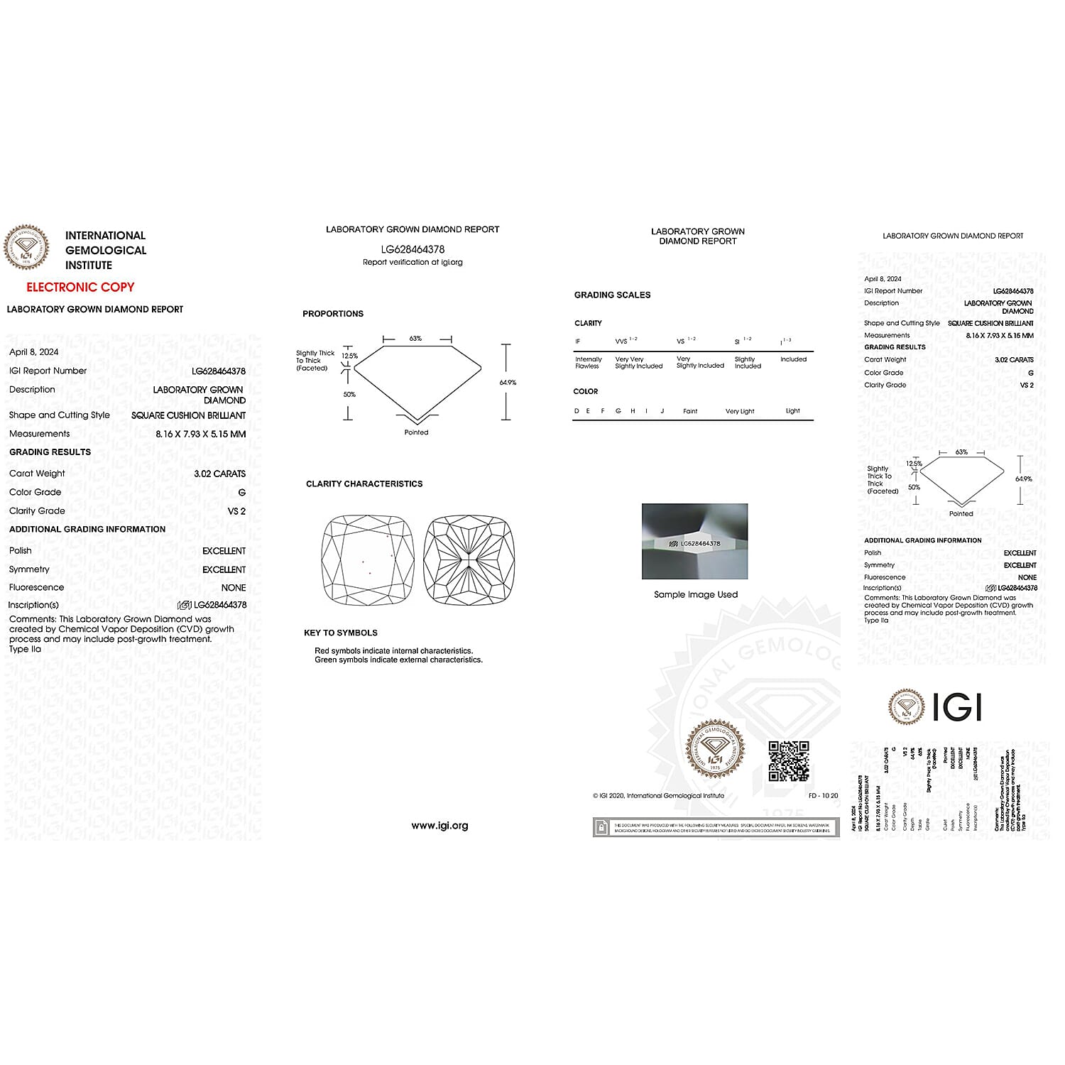 Luxuriant Diamond - 3 Ct Lab Grown Diamond CUSHION IGI Certified VS-G