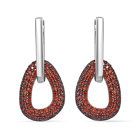 AAA Red Garnet Hoop Earring in Rhodium Overlay Sterling Silver 1.93 Ct.
