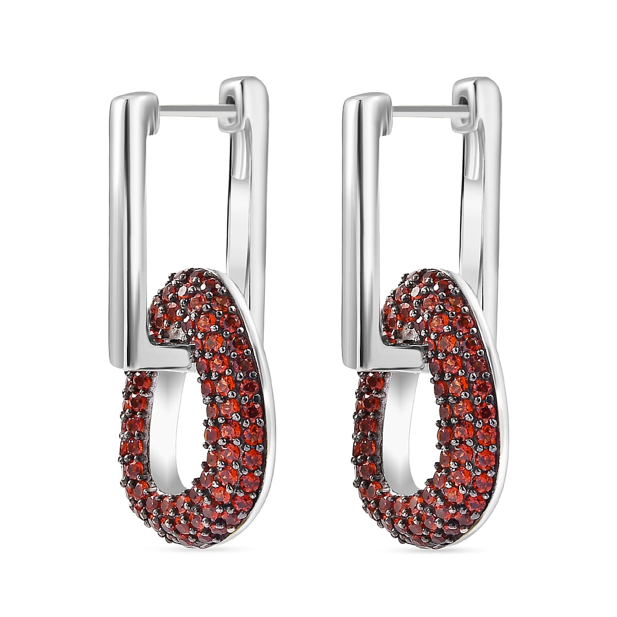 AAA Red Garnet Hoop Earring in Rhodium Overlay Sterling Silver 1.93 Ct.
