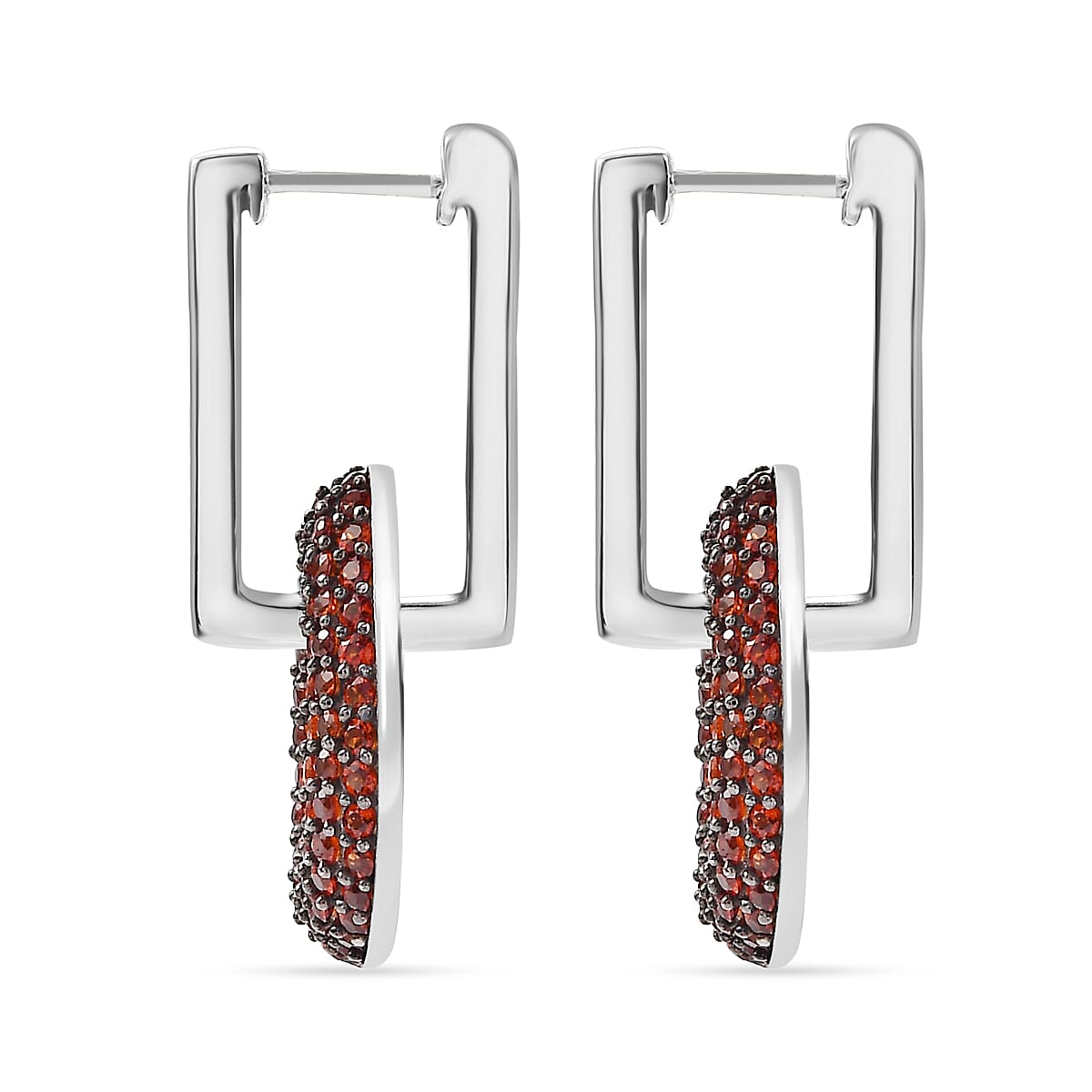 AAA Red Garnet Hoop Earring in Rhodium Overlay Sterling Silver 1.93 Ct.