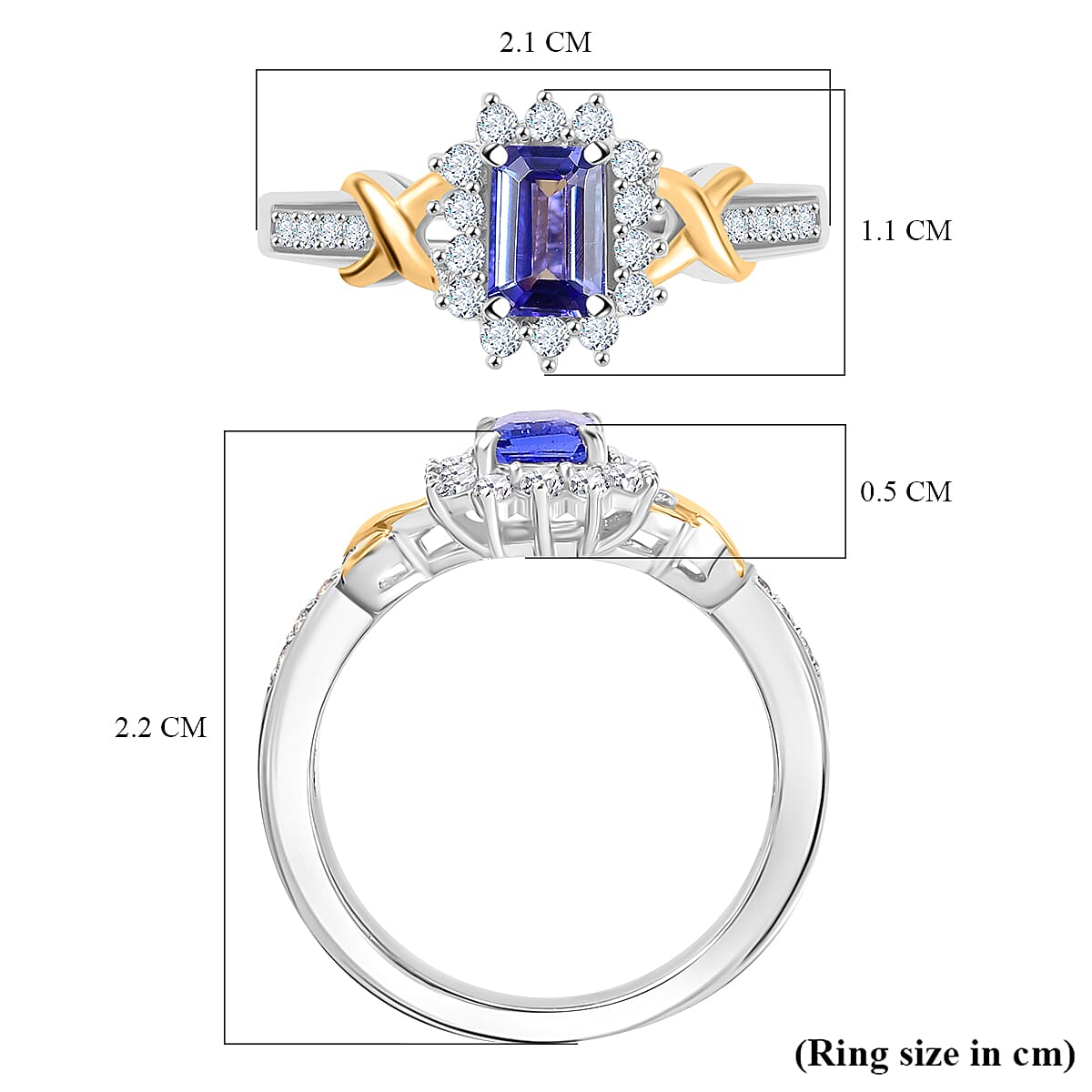 AAA Tanzanite & White Zircon XO Ring in Rhodium Overlay Sterling Silver 1.27 ct. AAA Tanzanite & White Zircon XO Ring in Rhodium Overlay Sterling Silver 1.27 ct.