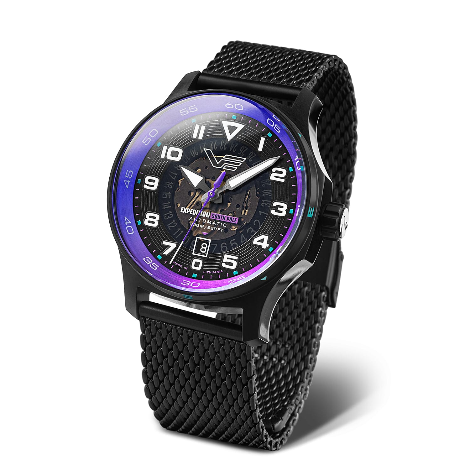 VOSTOK EUROPE Expedition Automatic Movt. 20ATM WR Purple Finish Mens Watch with Black bracelet