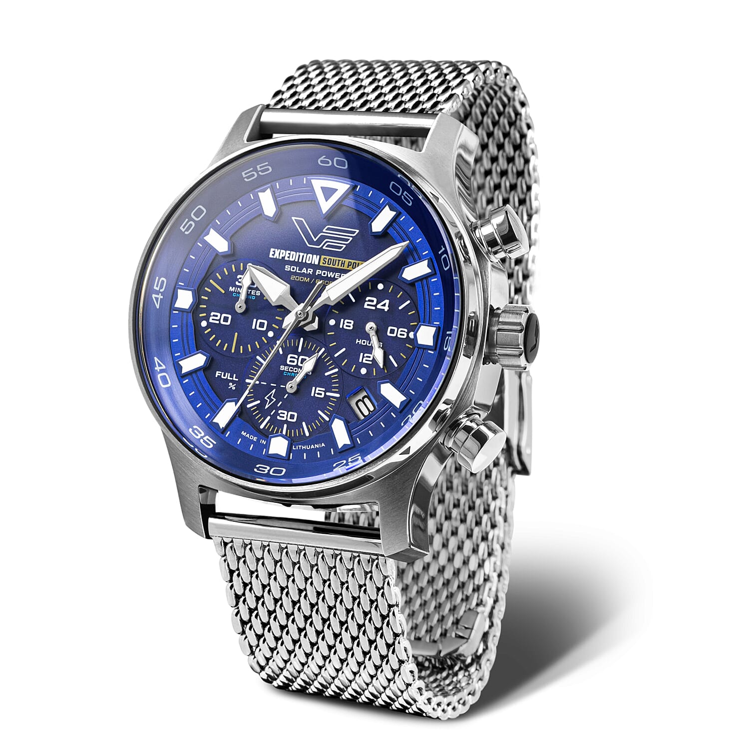 VOSTOK EUROPE Expedition Solar Powered 20ATM WR Blue Finish Mens Watch with Stainless Steel