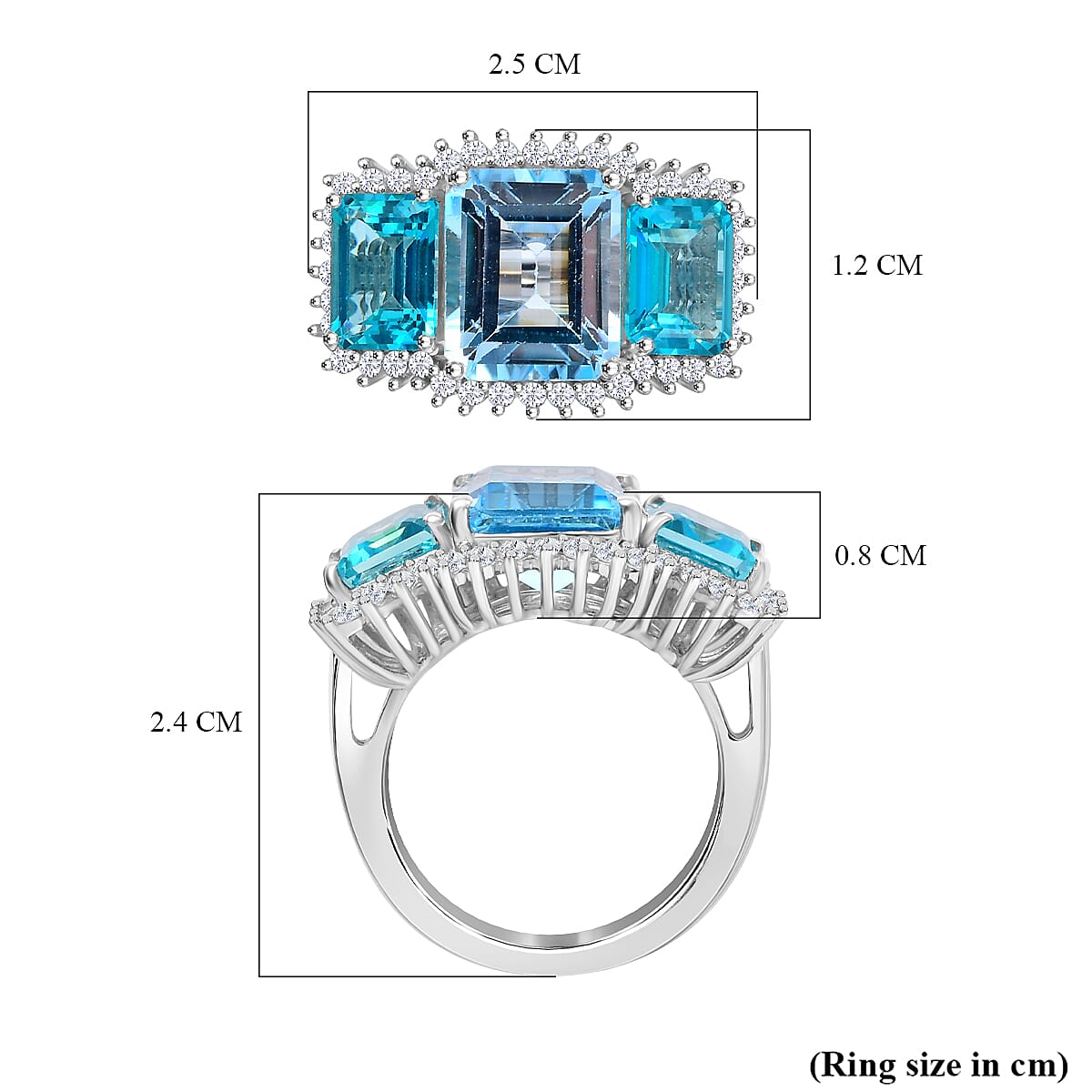 Gem Fiesta - Blue Topaz, White Zircon & Paraiba Topaz Cluster Ring in Rhodium Overlay Sterling Silver 10.16 Ct. Gem Fiesta - Blue Topaz, White Zircon & Paraiba Topaz Cluster Ring in Rhodium Overlay Sterling Silver 10.16 Ct.