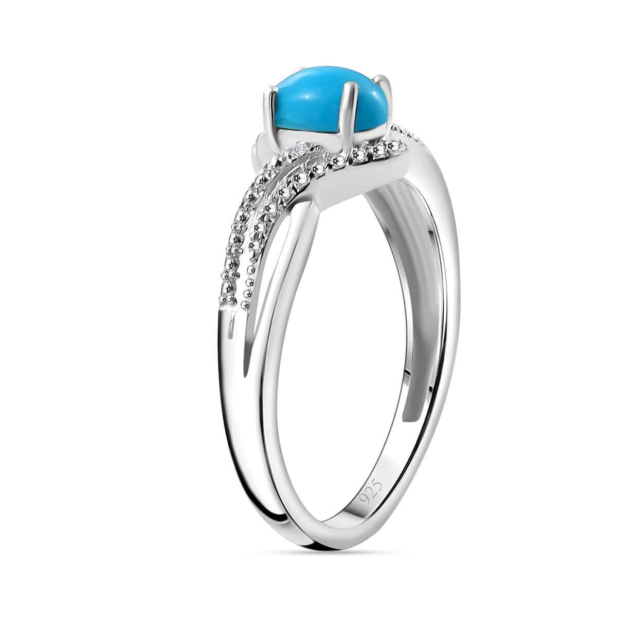 Sleeping Beauty Turquoise & White Zircon Bypass Ring in Platinum Overlay Sterling Silver