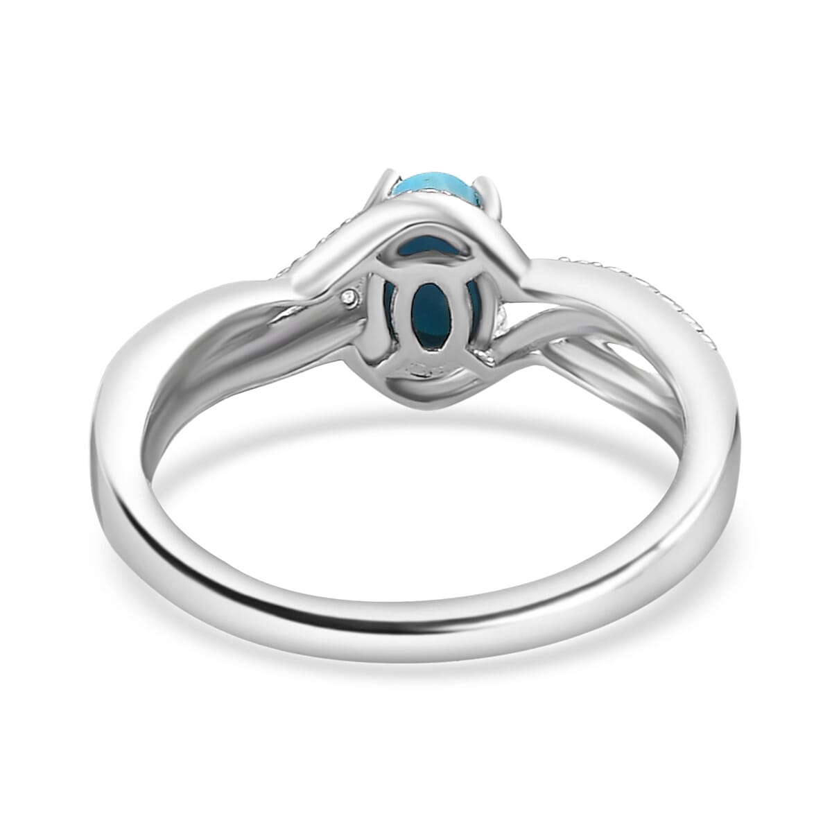 Sleeping Beauty Turquoise & White Zircon Bypass Ring in Platinum Overlay Sterling Silver