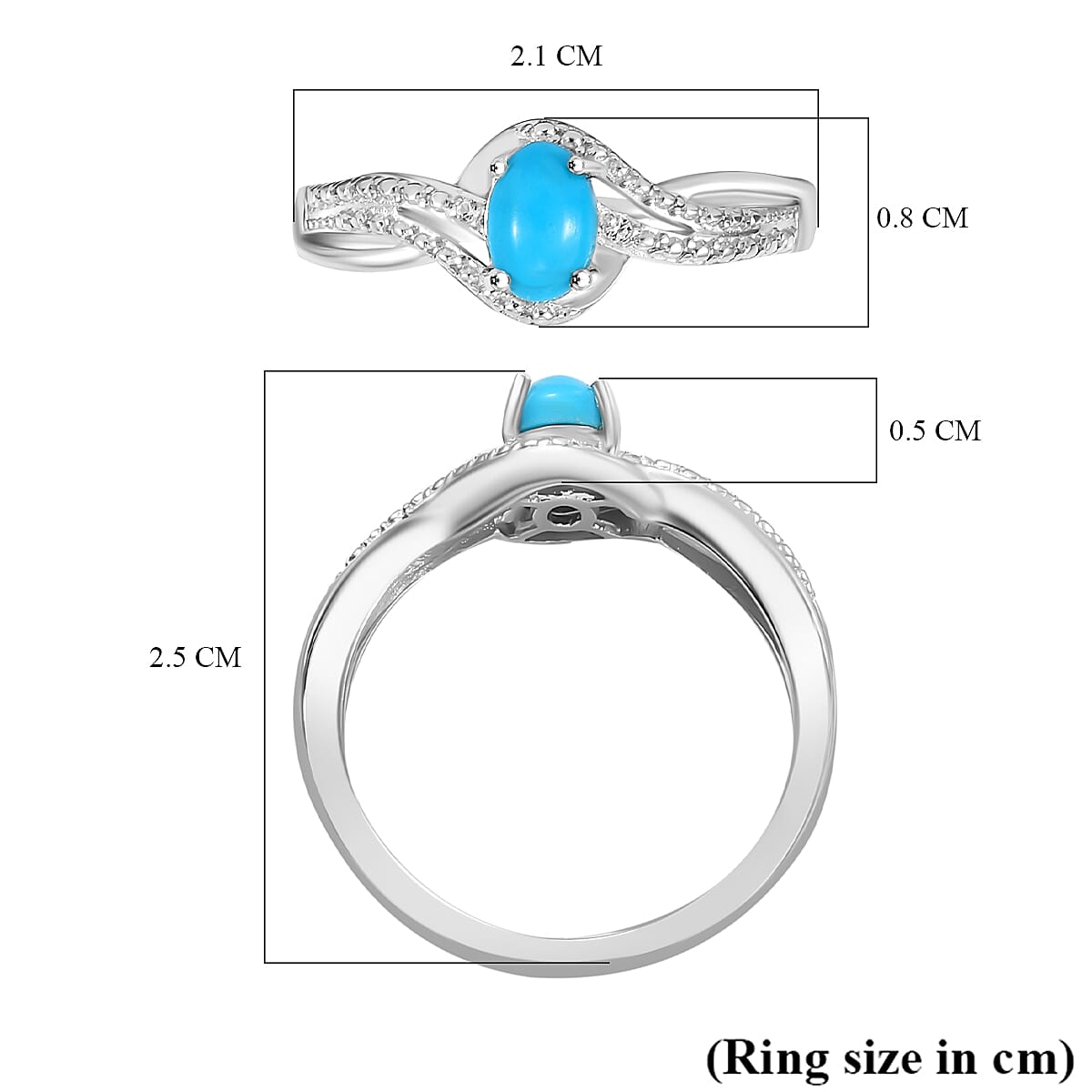 Sleeping Beauty Turquoise & White Zircon Bypass Ring in Platinum Overlay Sterling Silver