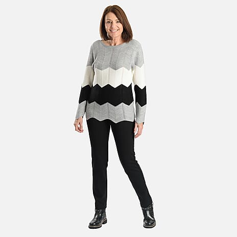 Sugar Crisp Knitted Cheveron Jumper (Size M-L) - Silver