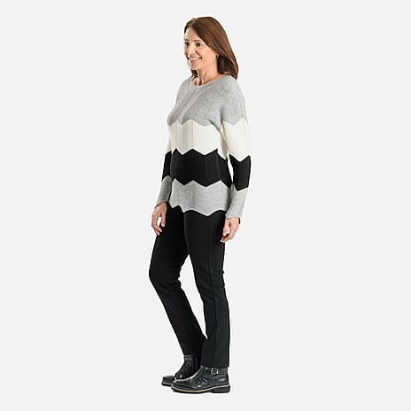 Sugar Crisp Knitted Cheveron Jumper (Size M-L) - Silver