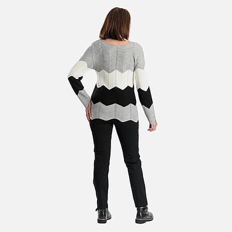 Sugar Crisp Knitted Cheveron Jumper (Size M-L) - Silver