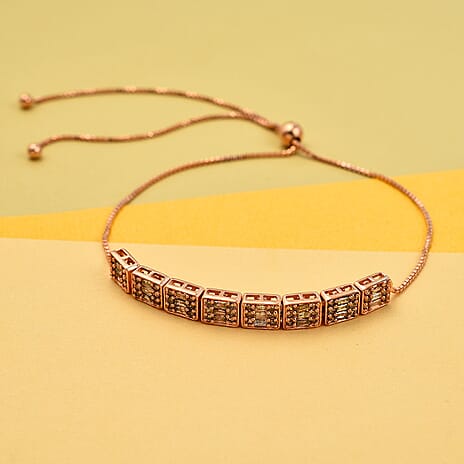 One Time Deal Only - Natural Champagne Diamond Bracelet (Size - 7.5) in Sterling Silver 1.00 Ct.