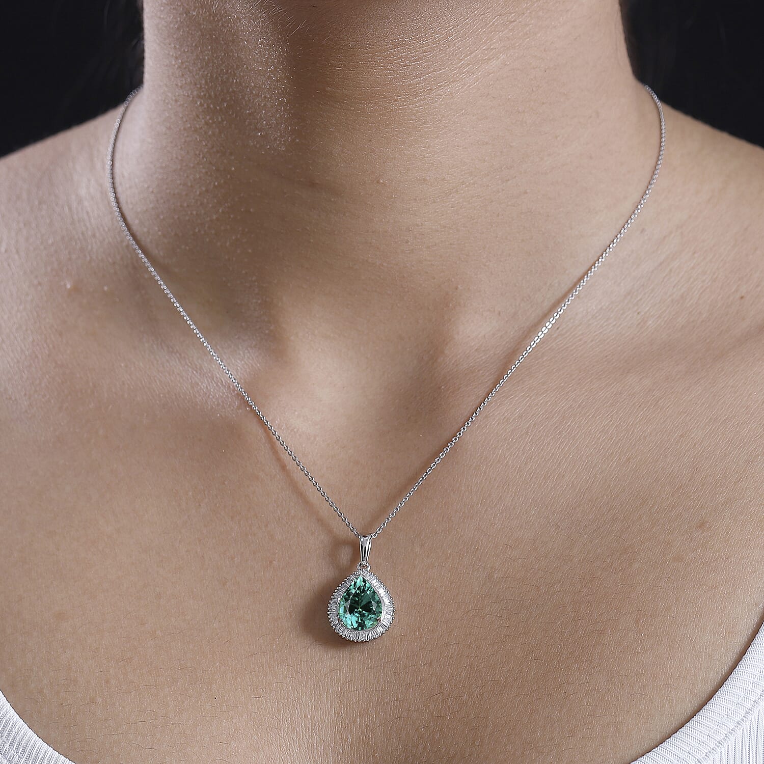 RHAPSODY 950 Platinum AAAA Lagoon Tourmaline GSI Certified White Diamond VS-EF Solitaire Pendant 5.22 Ct.