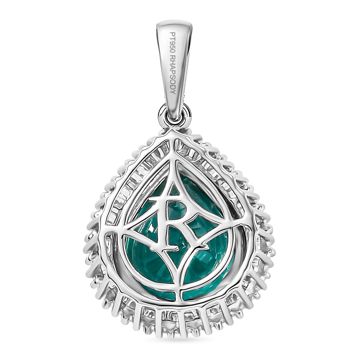 RHAPSODY 950 Platinum AAAA Lagoon Tourmaline GSI Certified White Diamond VS-EF Solitaire Pendant 5.22 Ct.