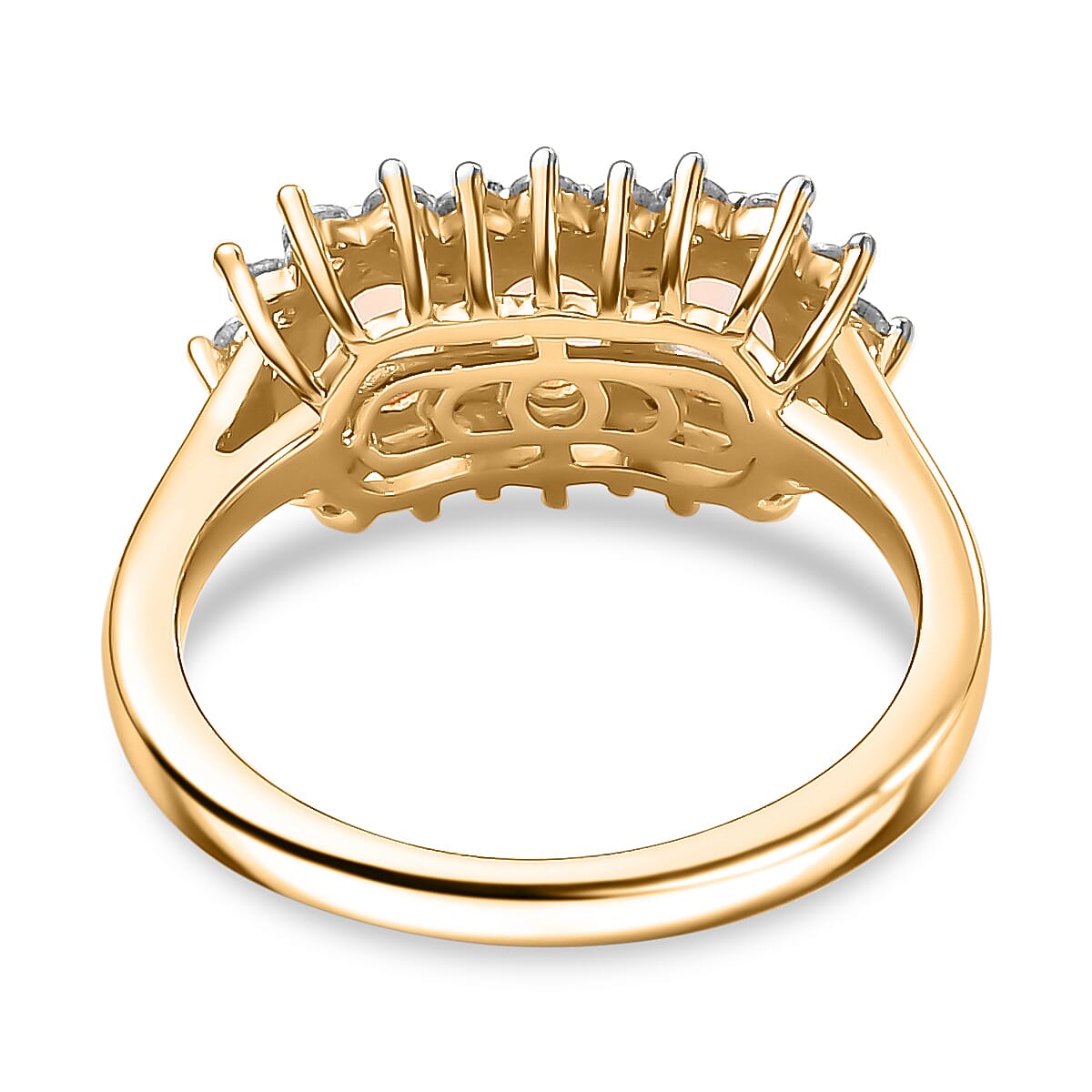 Ethiopian Opal, White Zircon Main Stone Ring in 18K Vermeil Yellow Gold Plated 1.263 Ct.