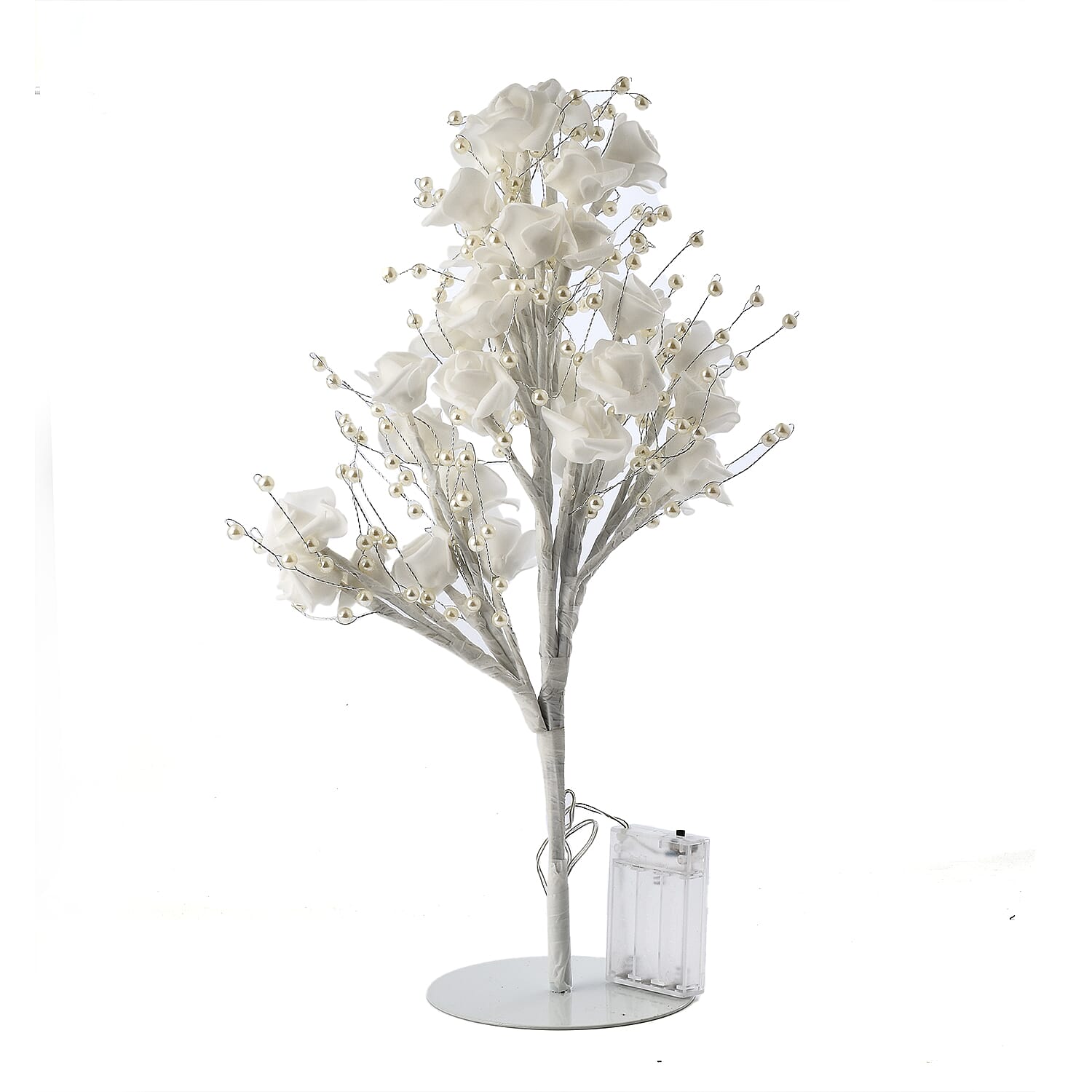 Illuminated Warm Glow Led Tree With Faux Petals and Faux Pearls. (Batteries Not included)