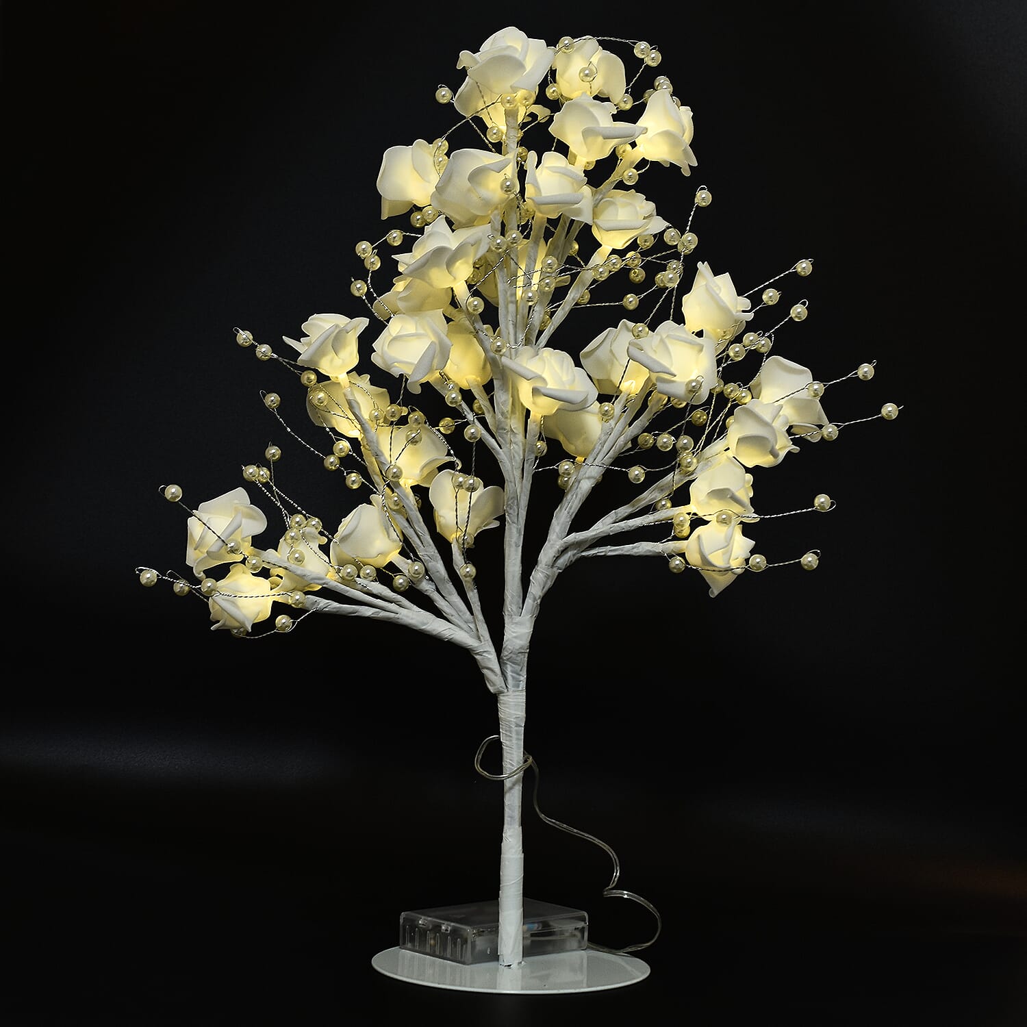 Illuminated Warm Glow Led Tree With Faux Petals and Faux Pearls. (Batteries Not included)