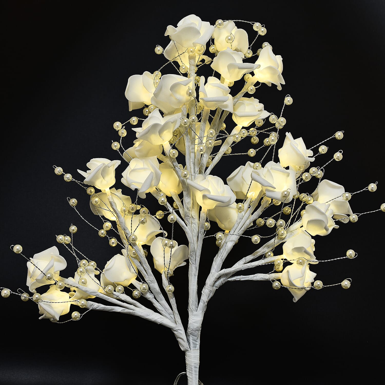 Illuminated Warm Glow Led Tree With Faux Petals and Faux Pearls. (Batteries Not included)