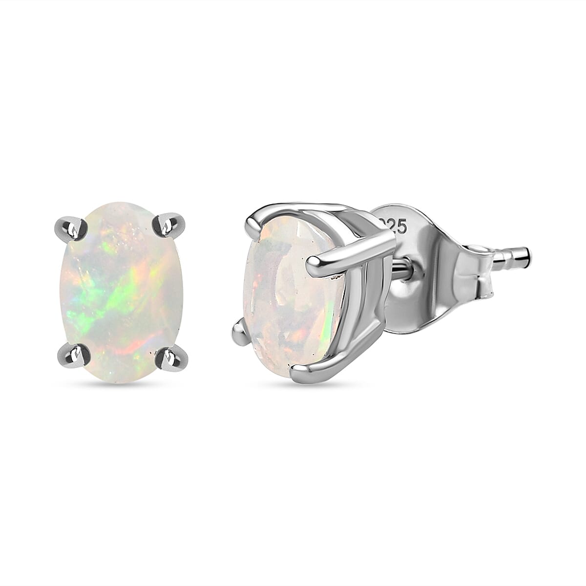 Ethiopian Opal Earring With Push Back in Rhodium Sterling Silver 0.572 Ct.