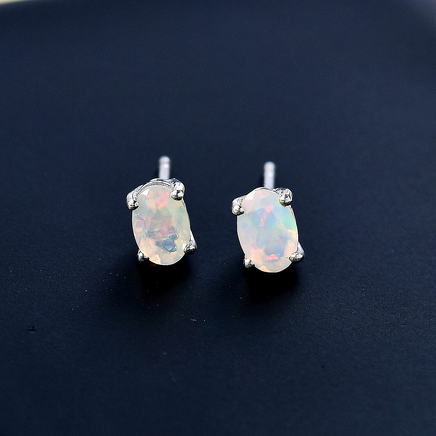 Ethiopian Opal Earring With Push Back in Rhodium Sterling Silver 0.572 Ct.
