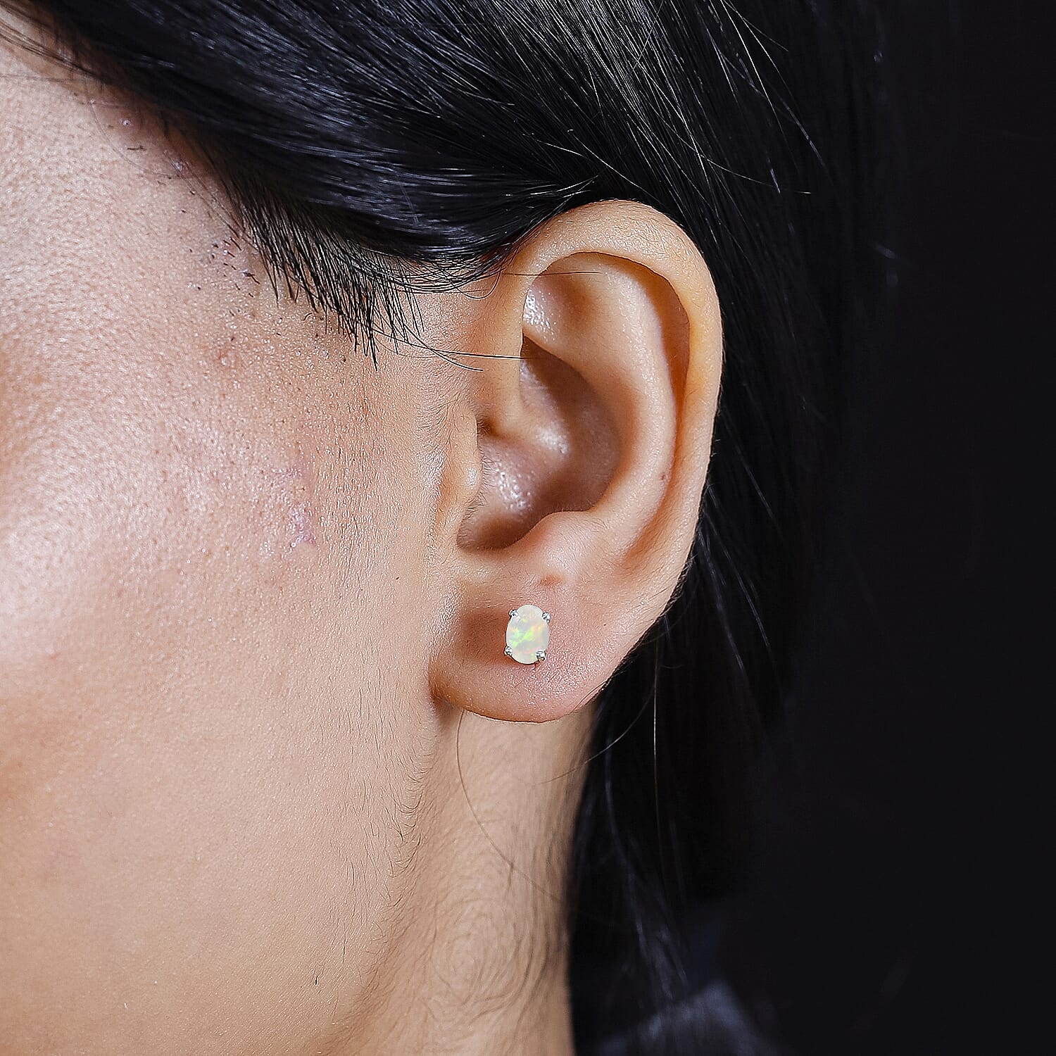 Ethiopian Opal Earring With Push Back in Rhodium Sterling Silver 0.572 Ct.