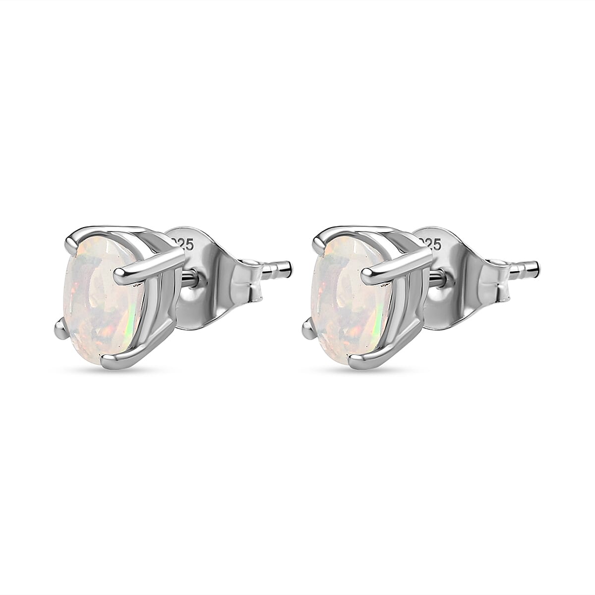 Ethiopian Opal Earring With Push Back in Rhodium Sterling Silver 0.572 Ct.