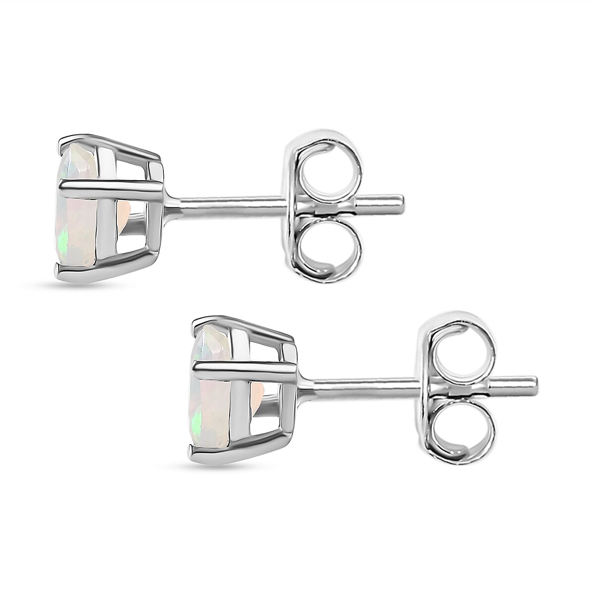 Ethiopian Opal Earring With Push Back in Rhodium Sterling Silver 0.572 Ct.