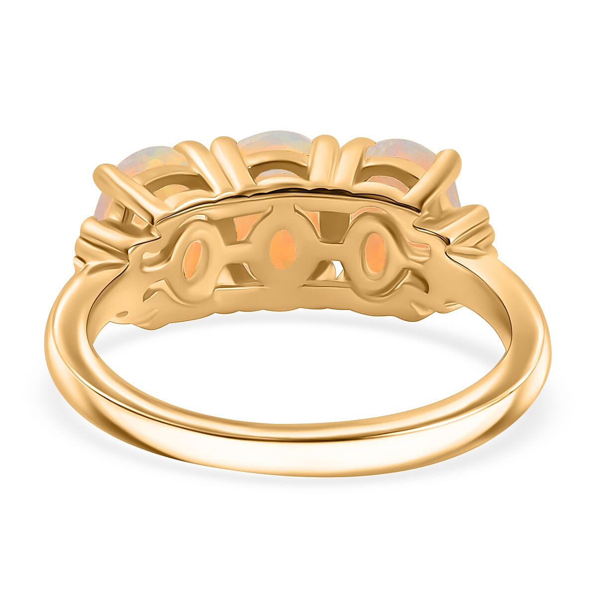 Ethiopian Opal & White Diamond Ring in 18K Vermeil Yellow Gold Plated 1.58 Ct.