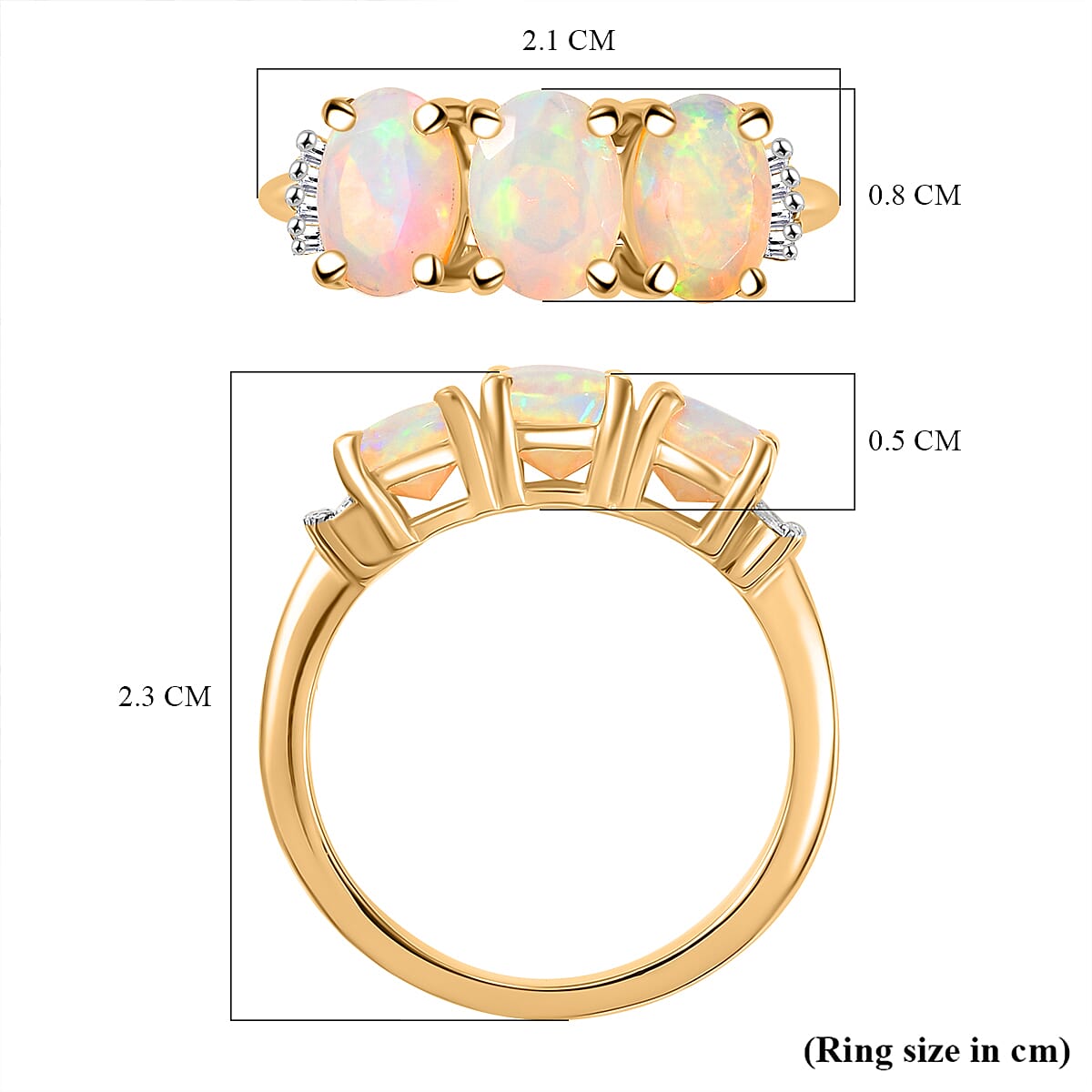 Ethiopian Opal & White Diamond Ring in 18K Vermeil Yellow Gold Plated 1.58 Ct.