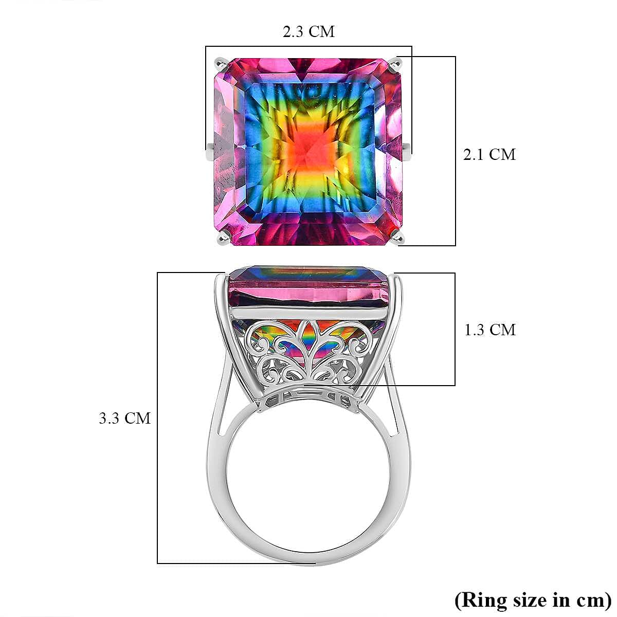 Nebula Quartz & Lab Grown Diamond Solitaire Ring in Rhodium Overlay Sterling Silver 26.66 Ct, Silver Wt. 6.85 Gms.