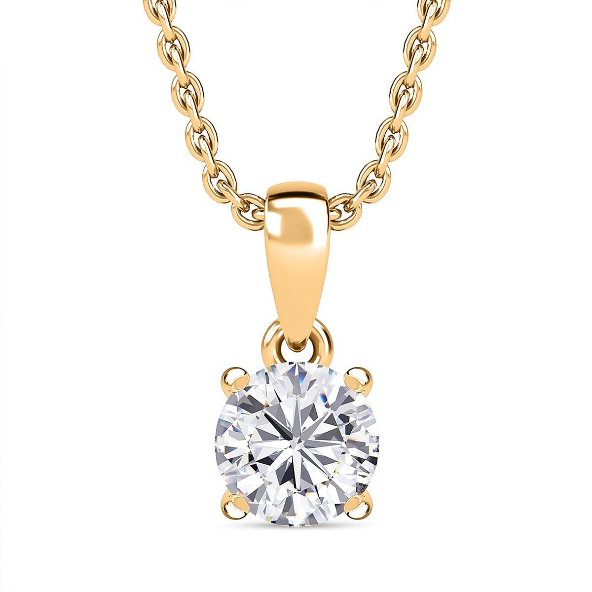 UNMISSABLE MEGA DEAL - Moissanite Solitaire Pendant in 14K YG Overlay Sterling Silver (Size 20) 1.00 ct