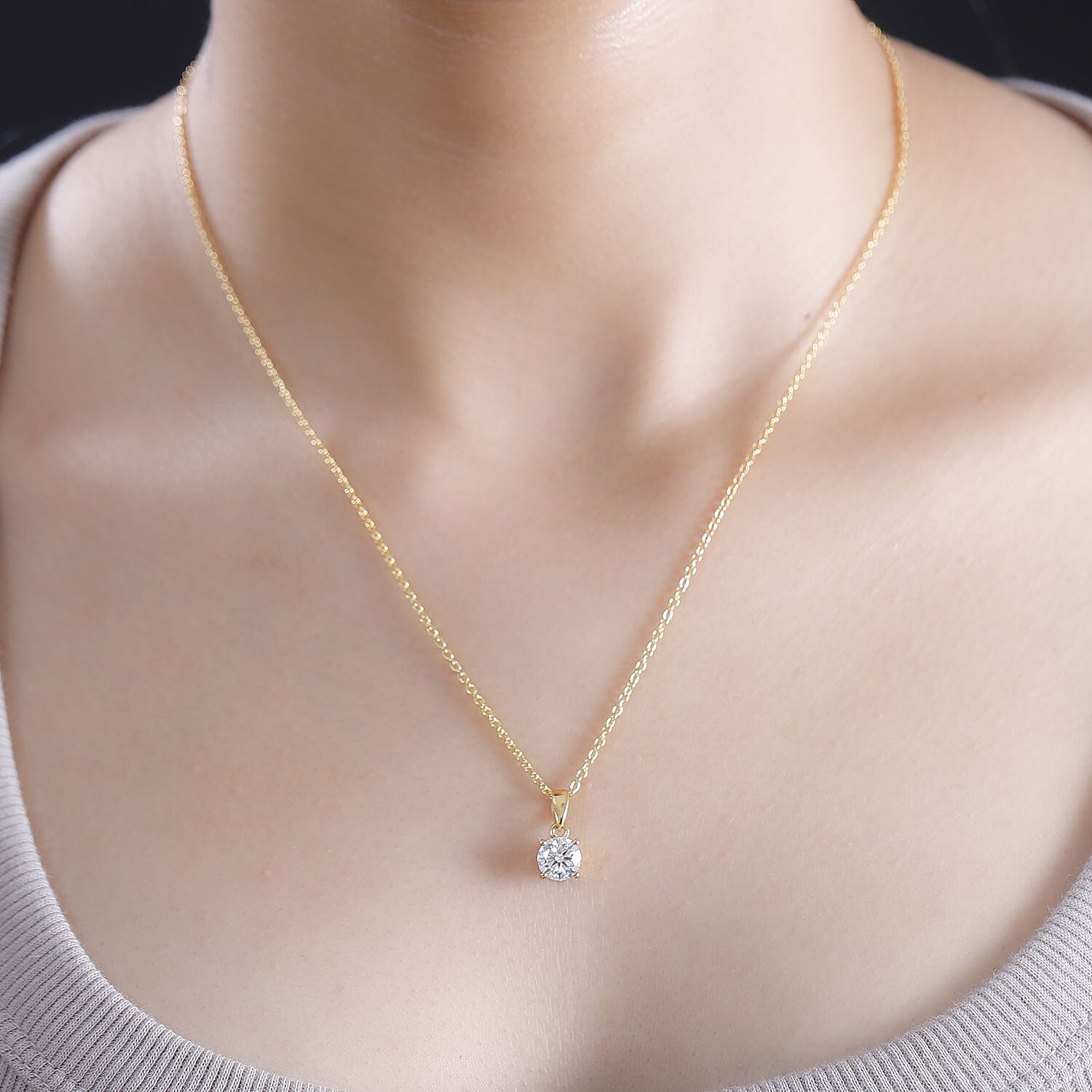 UNMISSABLE MEGA DEAL - Moissanite Solitaire Pendant in 14K YG Overlay Sterling Silver (Size 20) 1.00 ct