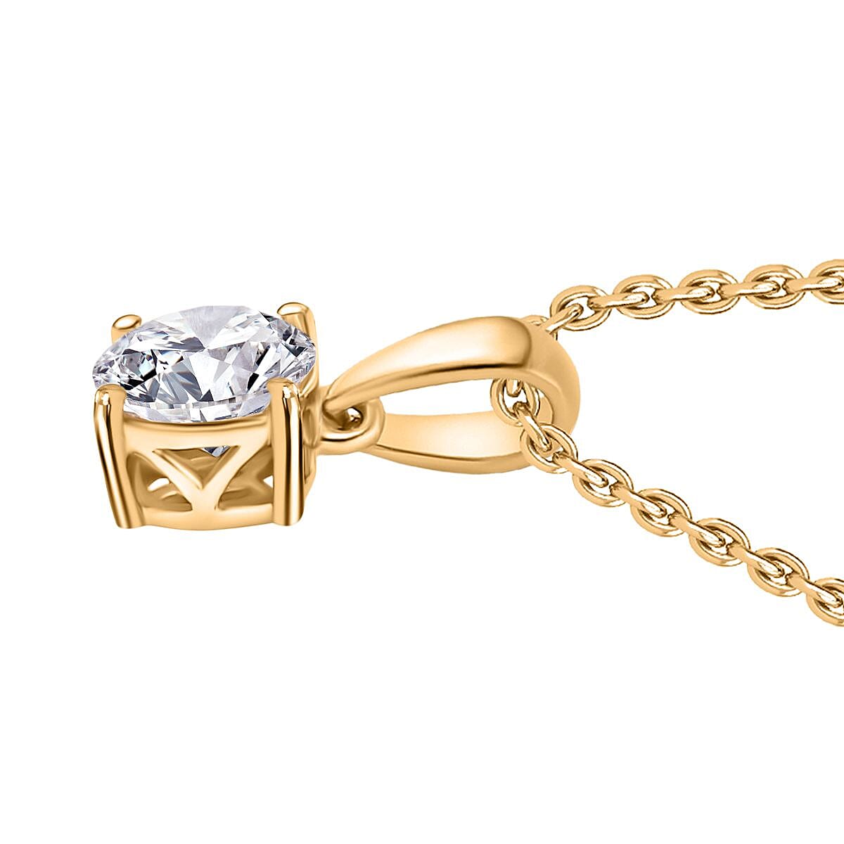 UNMISSABLE MEGA DEAL - Moissanite Solitaire Pendant in 14K YG Overlay Sterling Silver (Size 20) 1.00 ct