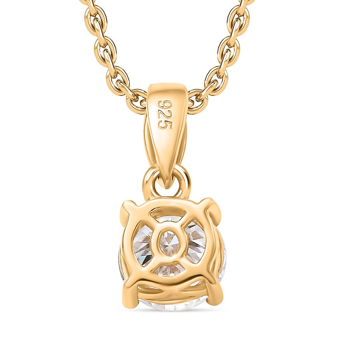 UNMISSABLE MEGA DEAL - Moissanite Solitaire Pendant in 14K YG Overlay Sterling Silver (Size 20) 1.00 ct