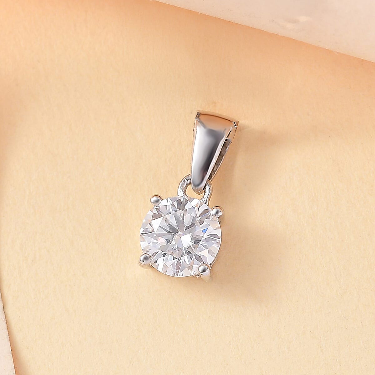 UNMISSABLE MEGA DEAL - Moissanite Solitaire Pendant in Platinum Overlay Sterling Silver (Size 20) 1.00 Ct.