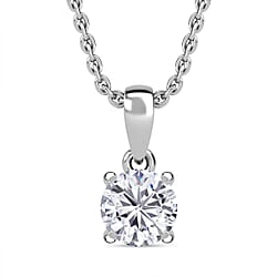 Moissanite Solitaire Pendant in Platinum Overlay Sterling Silver (Size 20) 1.00 ct