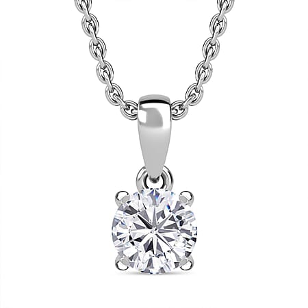 UNMISSABLE MEGA DEAL - Moissanite Solitaire Pendant in Platinum Overlay Sterling Silver (Size 20) 1.00 ct