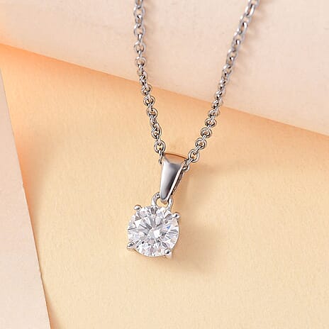UNMISSABLE MEGA DEAL - Moissanite Solitaire Pendant in Platinum Overlay Sterling Silver (Size 20) 1.00 Ct.