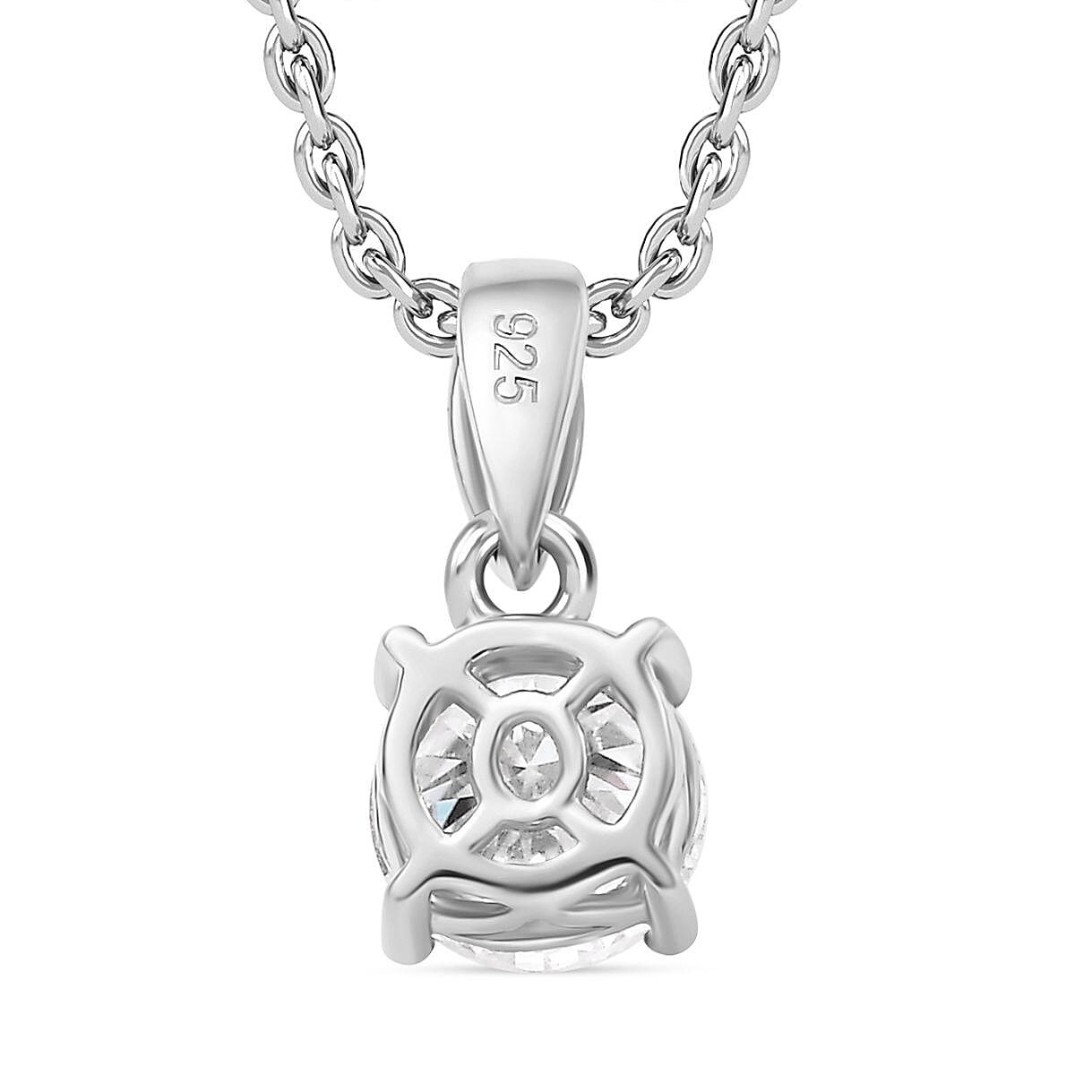 UNMISSABLE MEGA DEAL - Moissanite Solitaire Pendant in Platinum Overlay Sterling Silver (Size 20) 1.00 ct