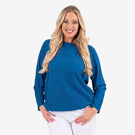 & Maisi Texured Long Sleeve Tee (Size 12 to 14) - Navy