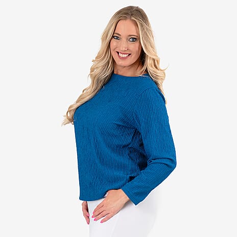 & Maisi Texured Long Sleeve Tee (Size 12 to 14) - Navy