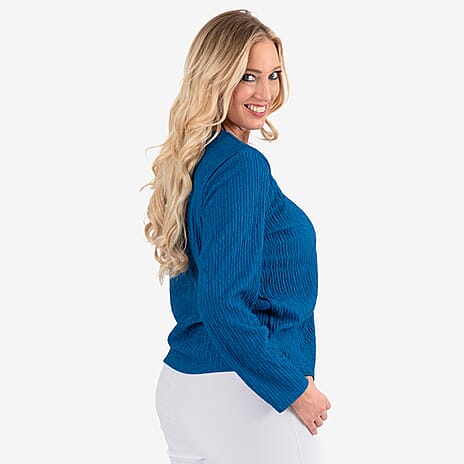 & Maisi Texured Long Sleeve Tee (Size 8 to 10) - Navy