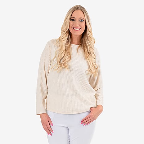 & Maisi Texured Long Sleeve Tee (Size 20 to 22) - Cream