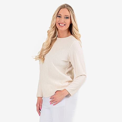 & Maisi Texured Long Sleeve Tee (Size 20 to 22) - Cream