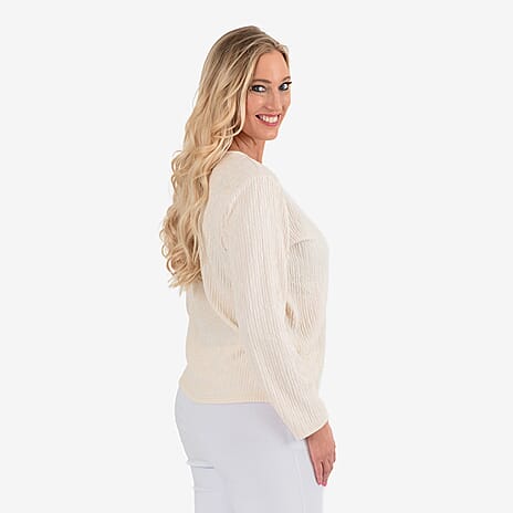 & Maisi Texured Long Sleeve Tee (Size 20 to 22) - Cream