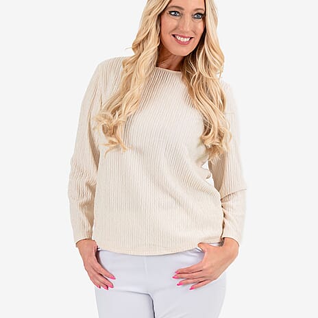 & Maisi Texured Long Sleeve Tee (Size 20 to 22) - Cream