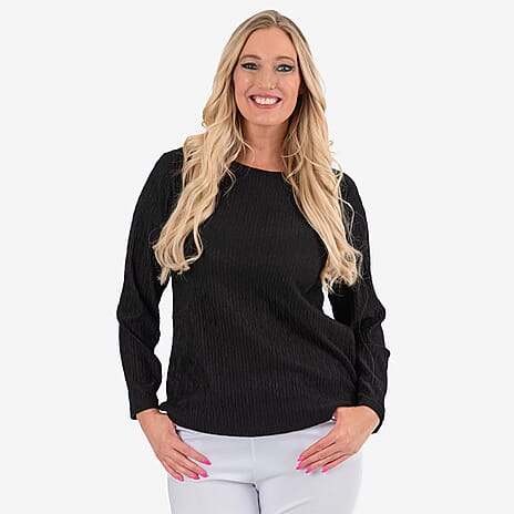 & Maisi Texured Long Sleeve Tee (Size 8 to 10) - Black