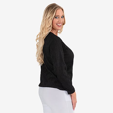 & Maisi Texured Long Sleeve Tee (Size 8 to 10) - Black