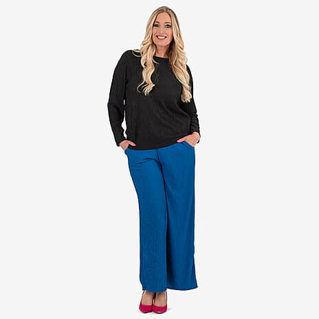 - Maisi Texured Jersey Knitted Trousers (Size M) - Navy