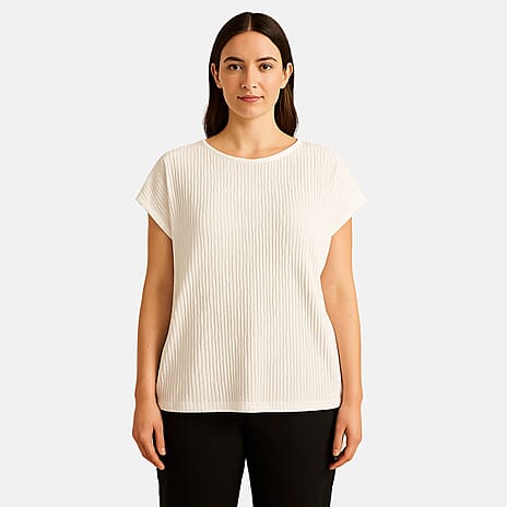 - Maisi Textured Short Sleeve Casual Tee (Size XL) - White